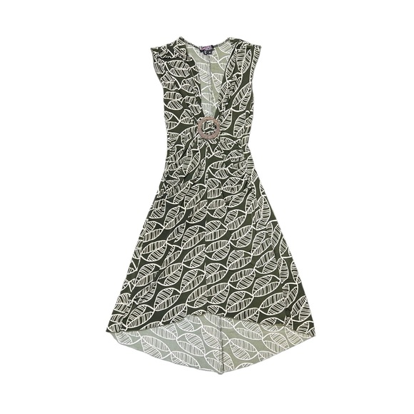 Y2K Xoxo Boho Green Leaf Pattern Low Cut Midi Dress Size Small - Picture 2 of 5